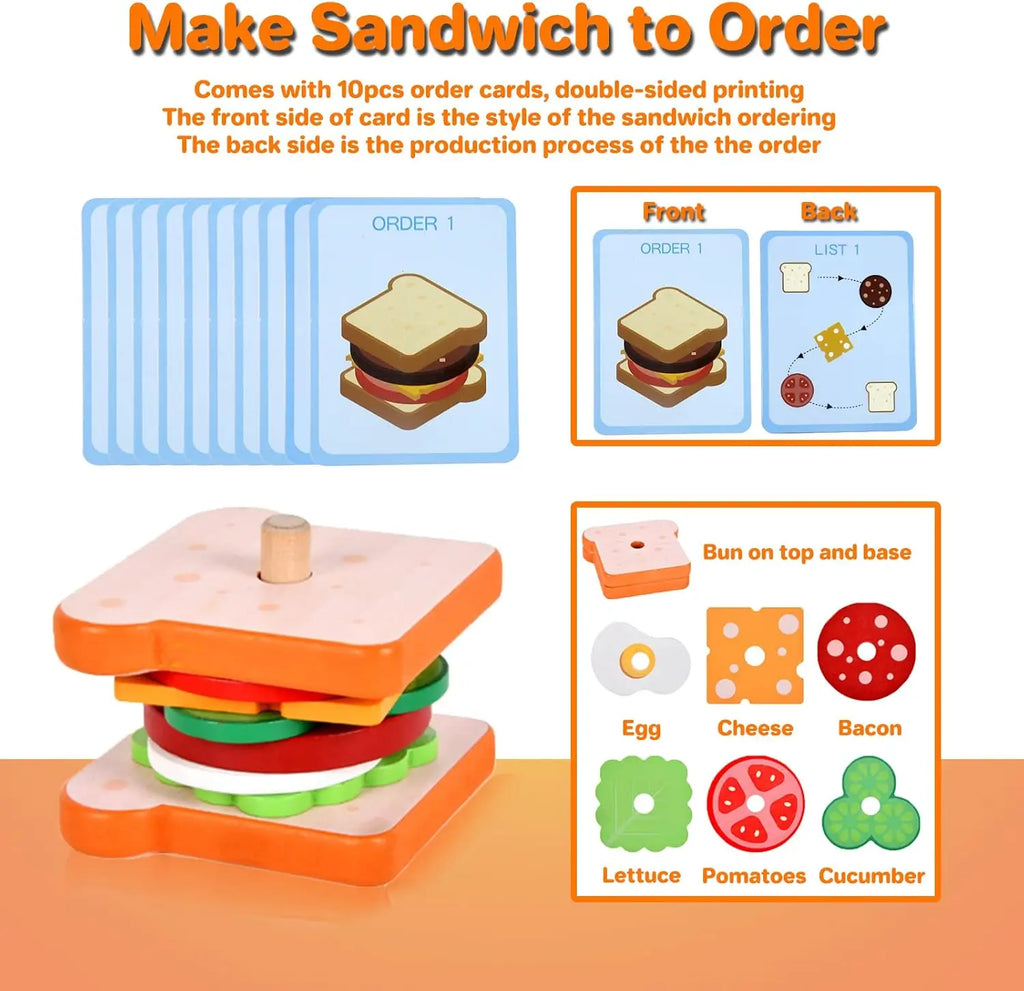 Stack & Serve Wooden Fast Food Pretend Play Set