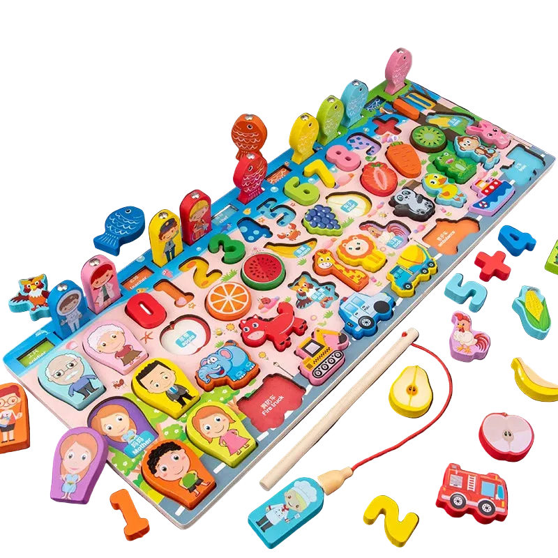 3D Wooden Magnetic Fishing Arithmetic Shape Match Block Set