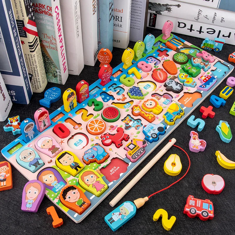 3D Wooden Magnetic Fishing Arithmetic Shape Match Block Set