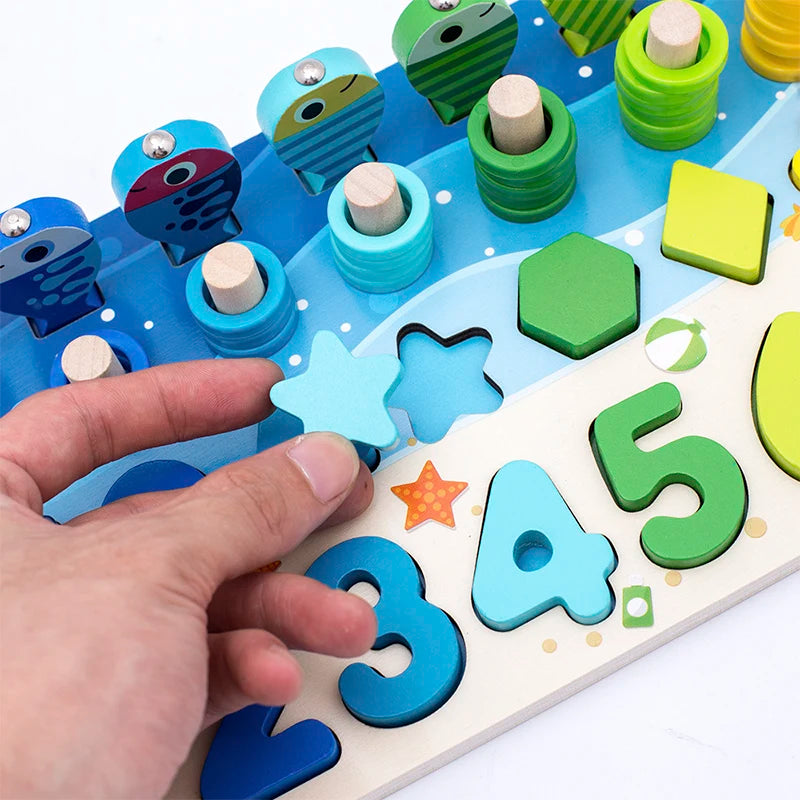 3D Wooden Magnetic Fishing Arithmetic Shape Match Block Set