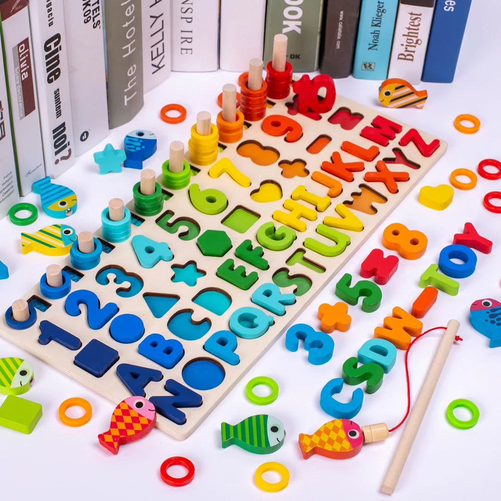 3D Wooden Magnetic Fishing Arithmetic Shape Match Block Set