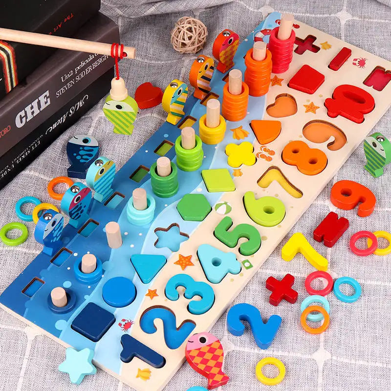 3D Wooden Magnetic Fishing Arithmetic Shape Match Block Set