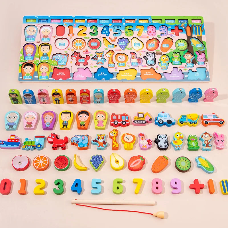 3D Wooden Magnetic Fishing Arithmetic Shape Match Block Set