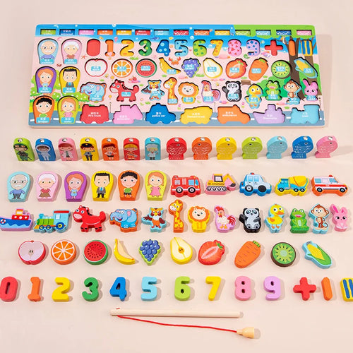 3D Wooden Magnetic Fishing Arithmetic Shape Match Block Set