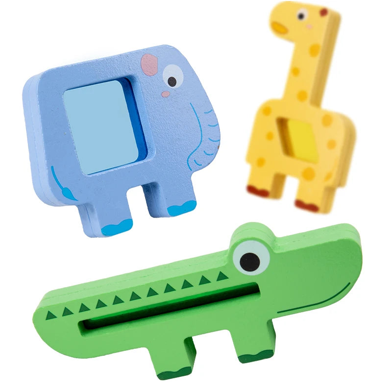 Wooden Animal Acrylic Shape Match Balance Stack Puzzle Set