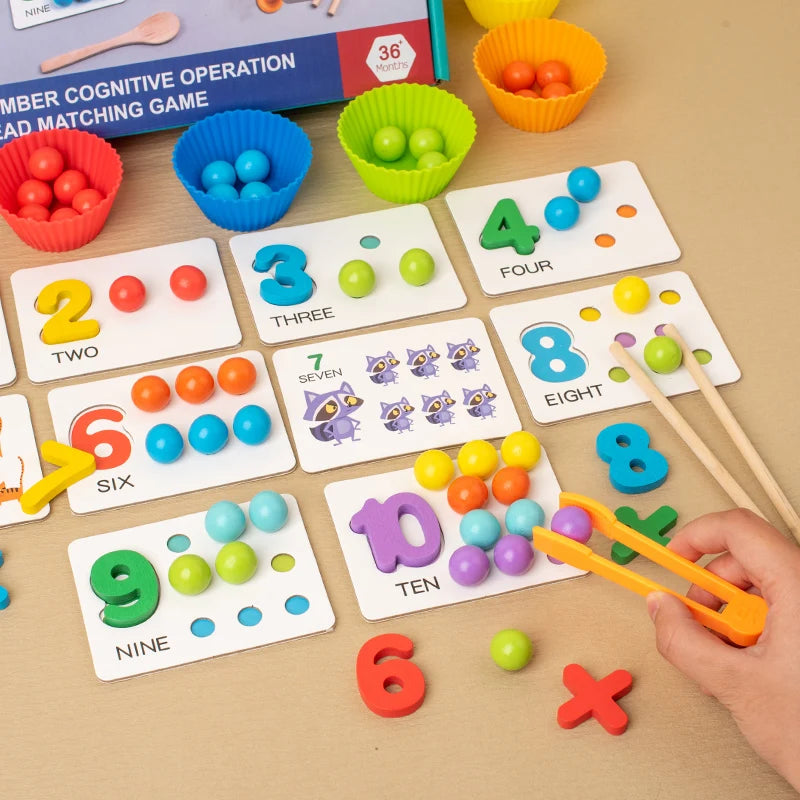 Wooden Clip Bead Sorting Bowl Montessori Fine Motor Set