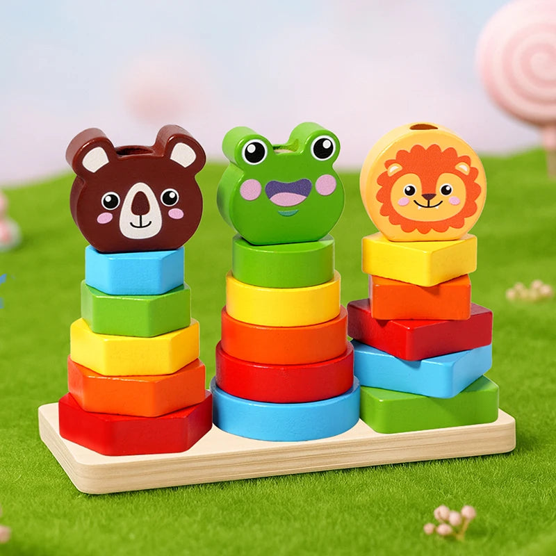 Stack & Sort Montessori Wooden Shape Color Geometric Puzzle Set