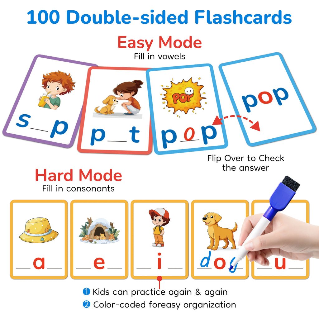 Write & Wipe CVC Sight Word Writable Wipeable Flash Card Set