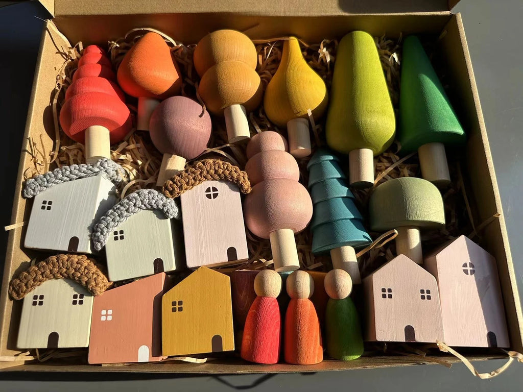 Nordic Wooden Village Figurine Set