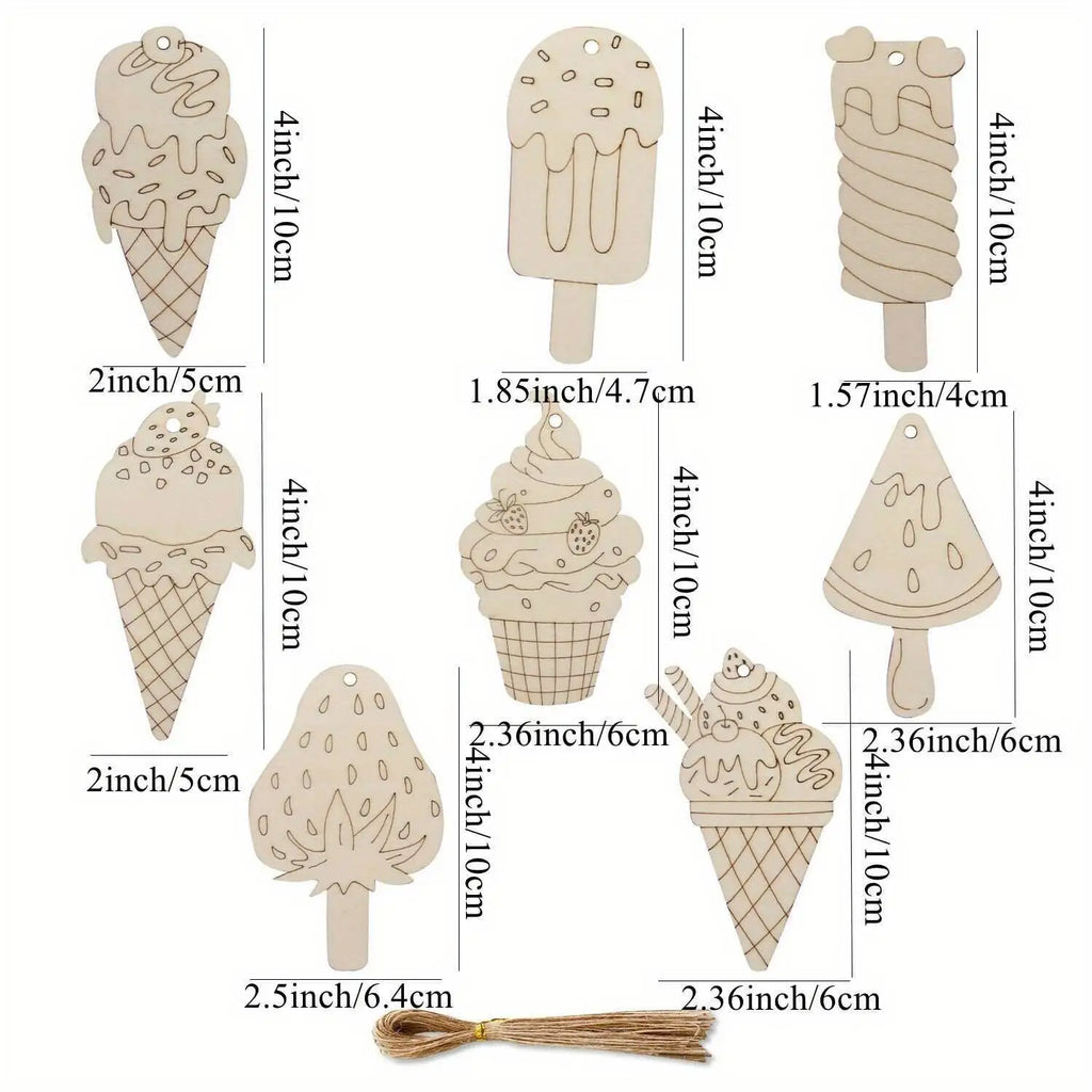 Paint Ice Lolly Wooden Craft Ornaments, 16-Piece DIY Painting Set
