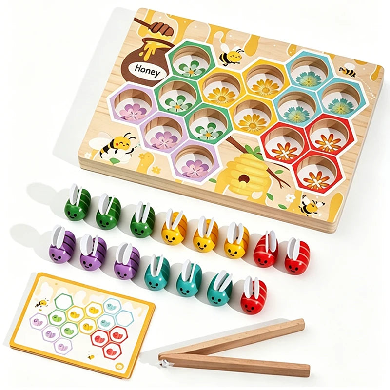 Wooden Beehive Fine Motor Color Sorting Game