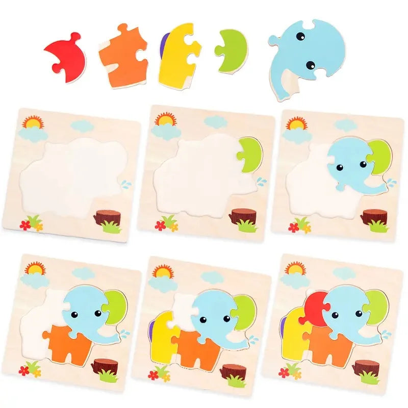 Wooden 3D Tangram Shape Animal Intelligence Puzzle Set