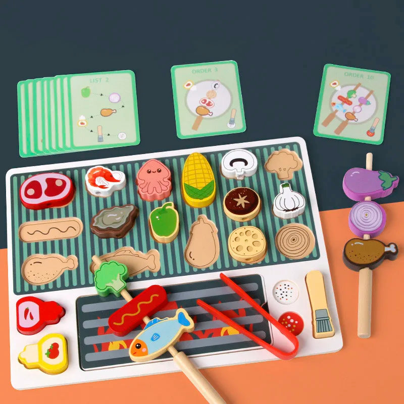 Sizzle & Serve Wooden Simulation BBQ Pretend Play Set