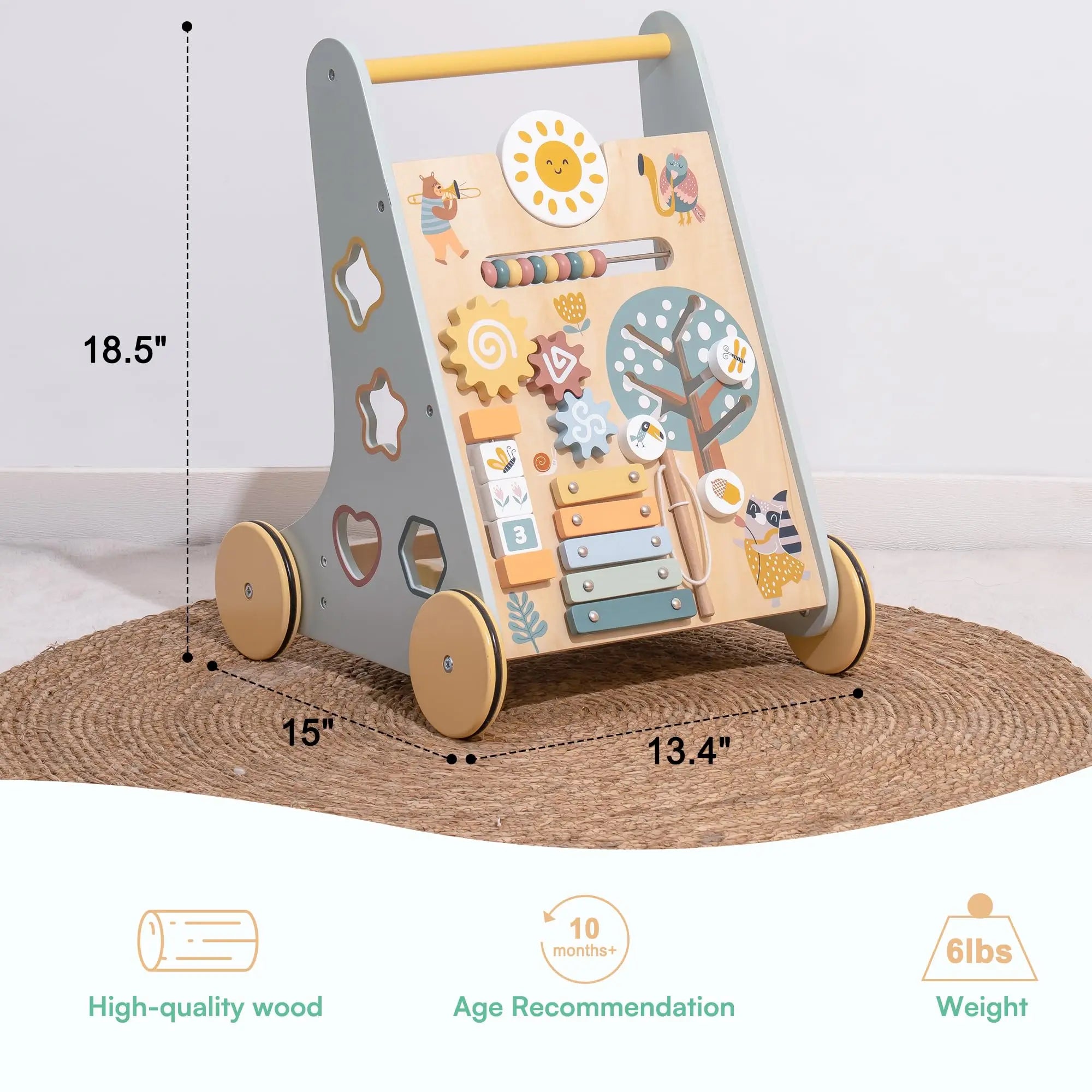 Push & Play Wooden Montessori Baby Walker Activity Center Set