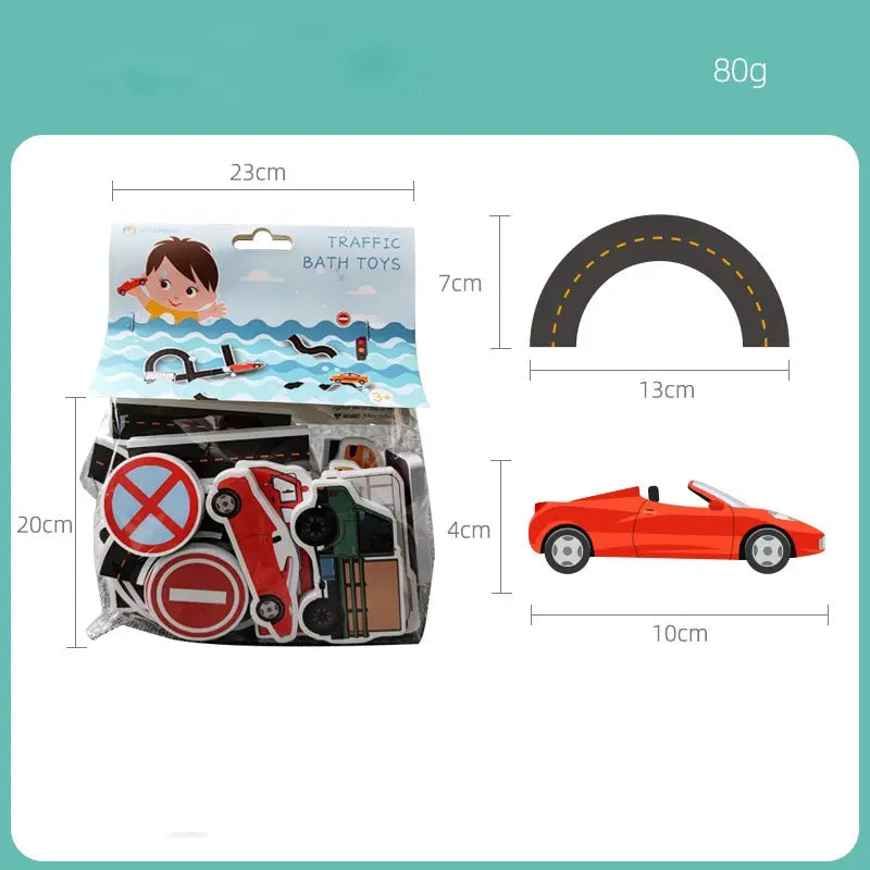 Stick & Drive 23pc Bath Wall City Traffic Road Puzzle Set