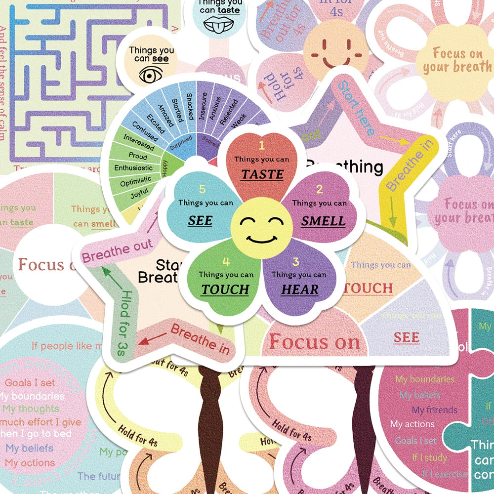 Breathe Calm Sensory Cartoon Rainbow Sticker Collection