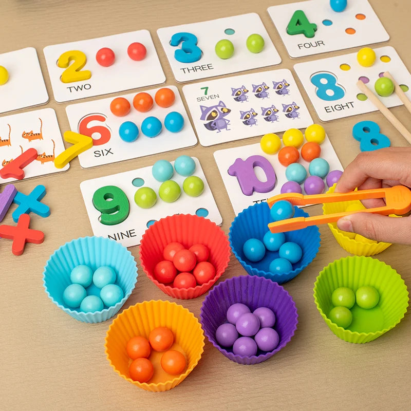 Wooden Clip Bead Sorting Bowl Montessori Fine Motor Set