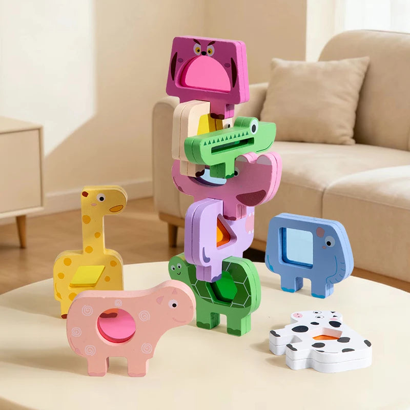 Wooden Animal Acrylic Shape Match Balance Stack Puzzle Set