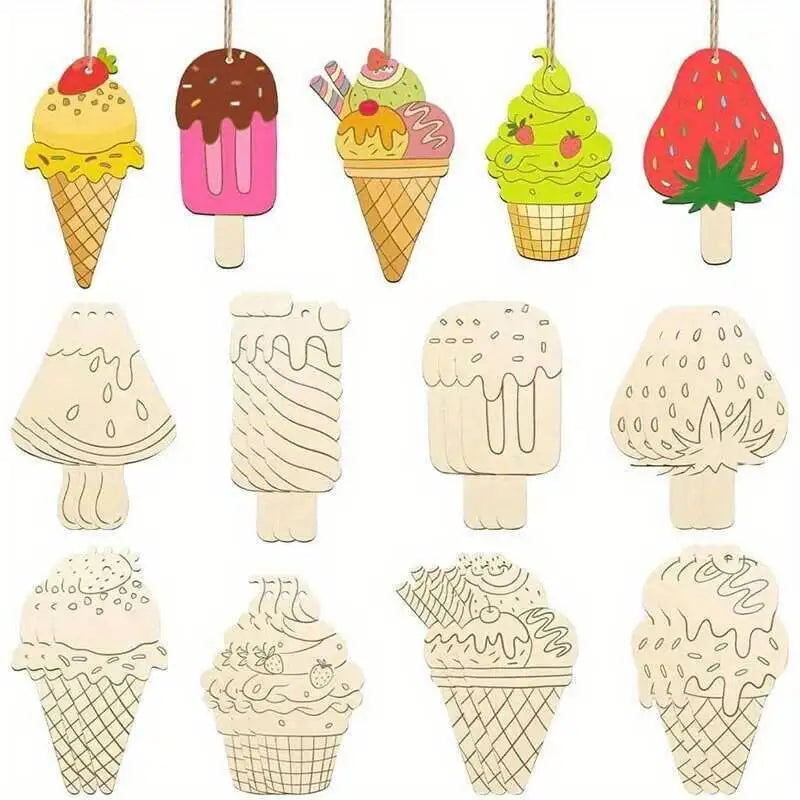 Paint Ice Lolly Wooden Craft Ornaments, 16-Piece DIY Painting Set