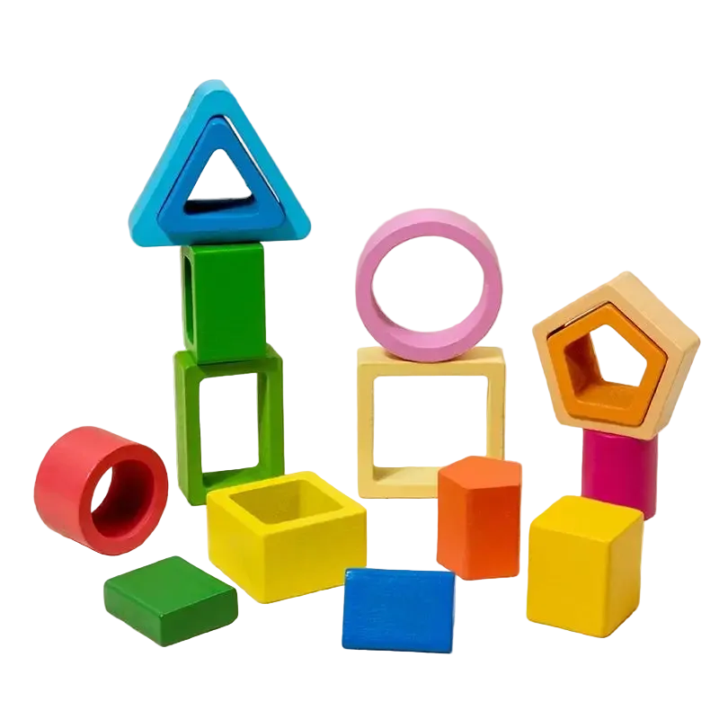 Stack & Sort Montessori Wooden Shape Color Geometric Puzzle Set