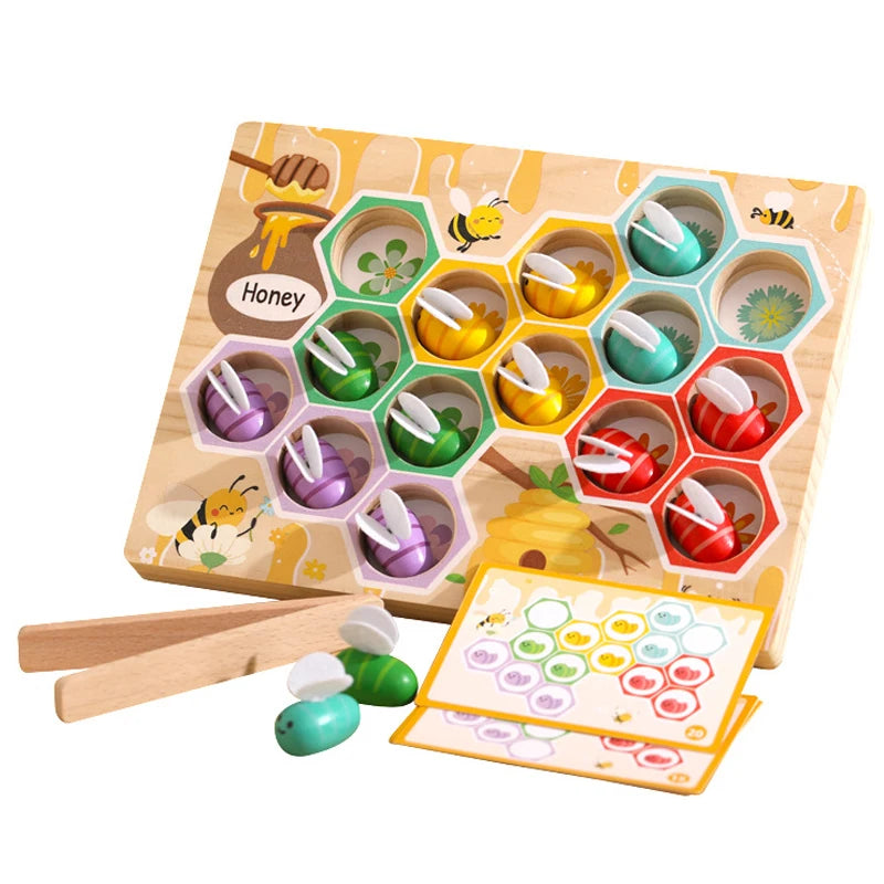 Wooden Beehive Fine Motor Color Sorting Game