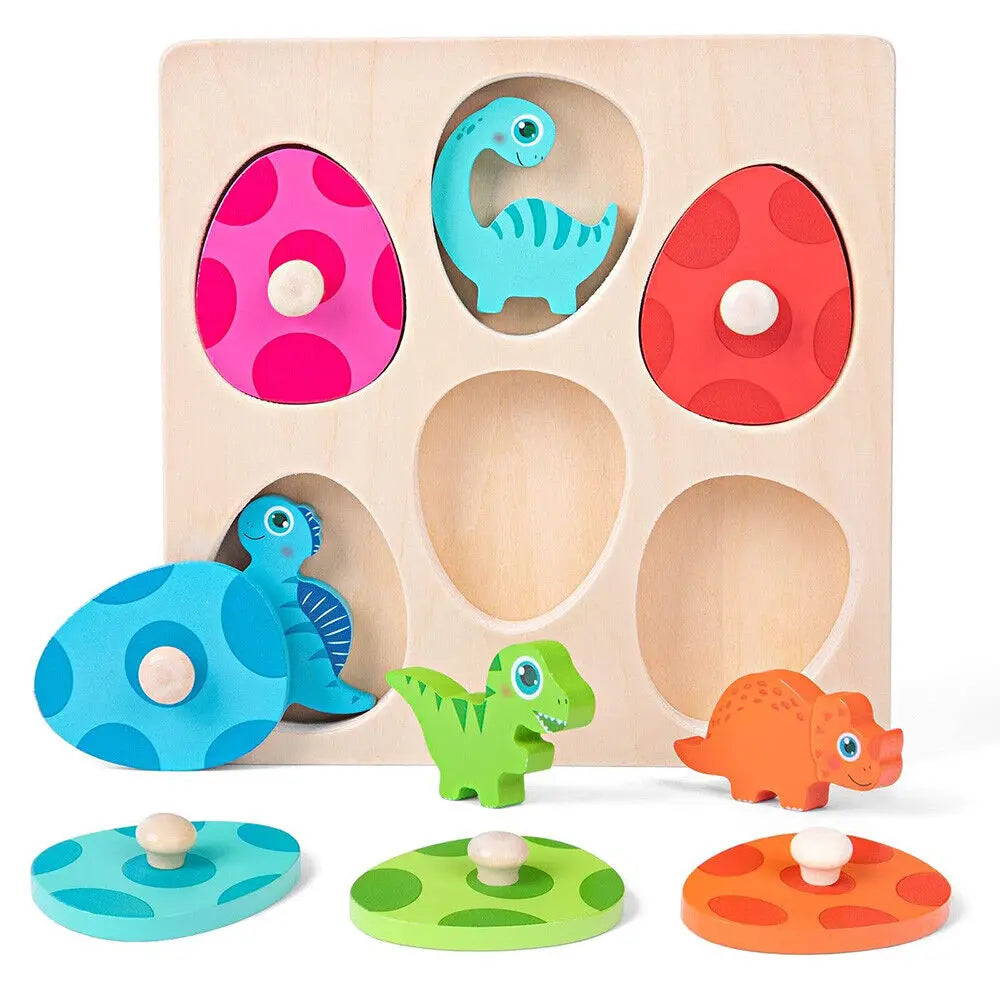 Little Dinos Wooden Dinosaur Egg Matching Peg Puzzle Set