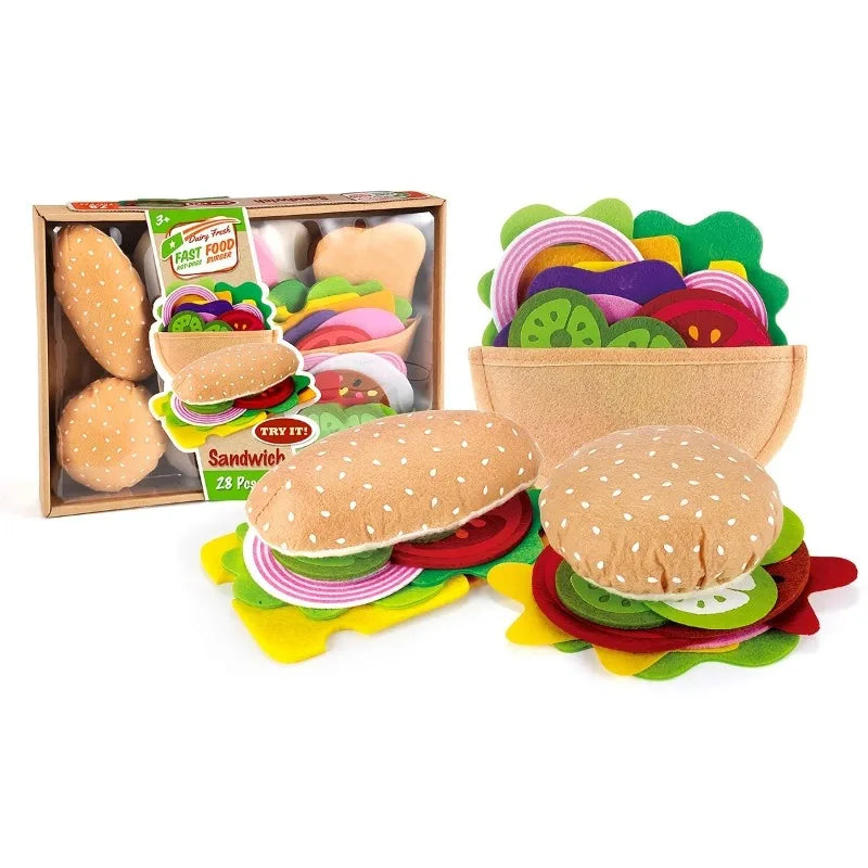 Wonder Bites 28pc Felt Food Burger & Sandwich Play Set