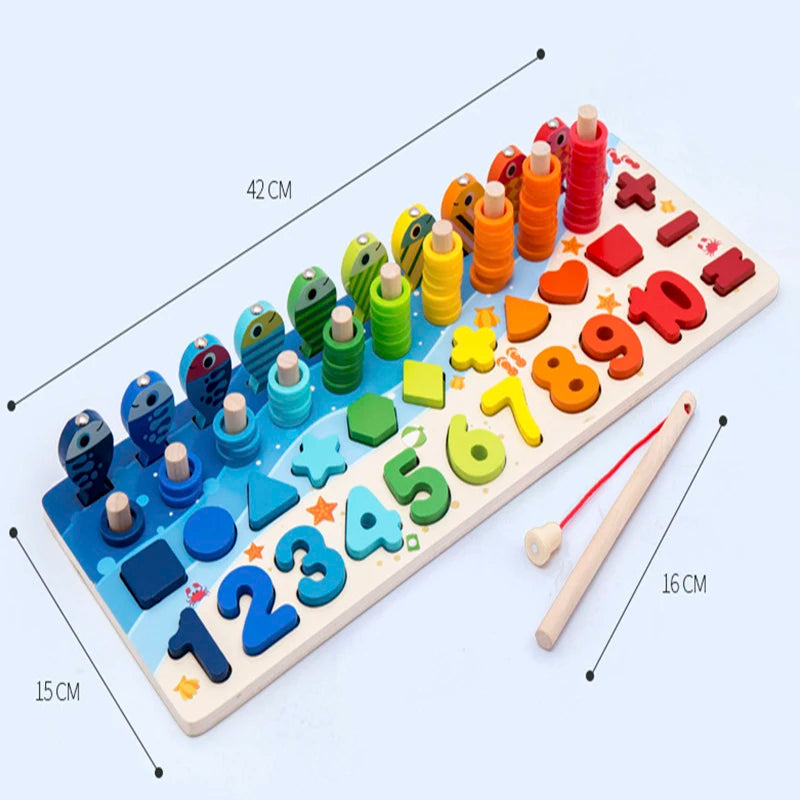 3D Wooden Magnetic Fishing Arithmetic Shape Match Block Set