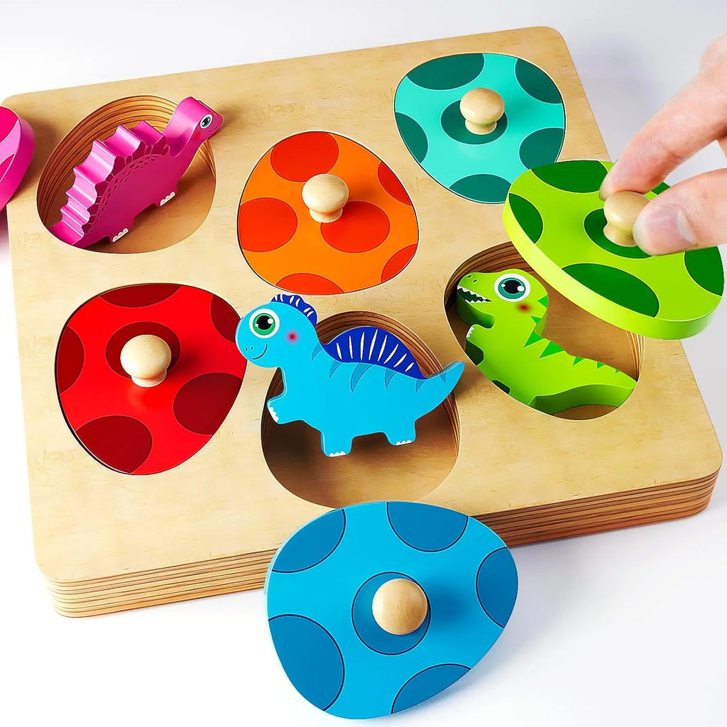 Little Dinos Wooden Dinosaur Egg Matching Peg Puzzle Set