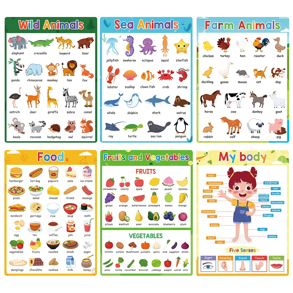 English Word Learning Poster Chart Classroom Teaching Set