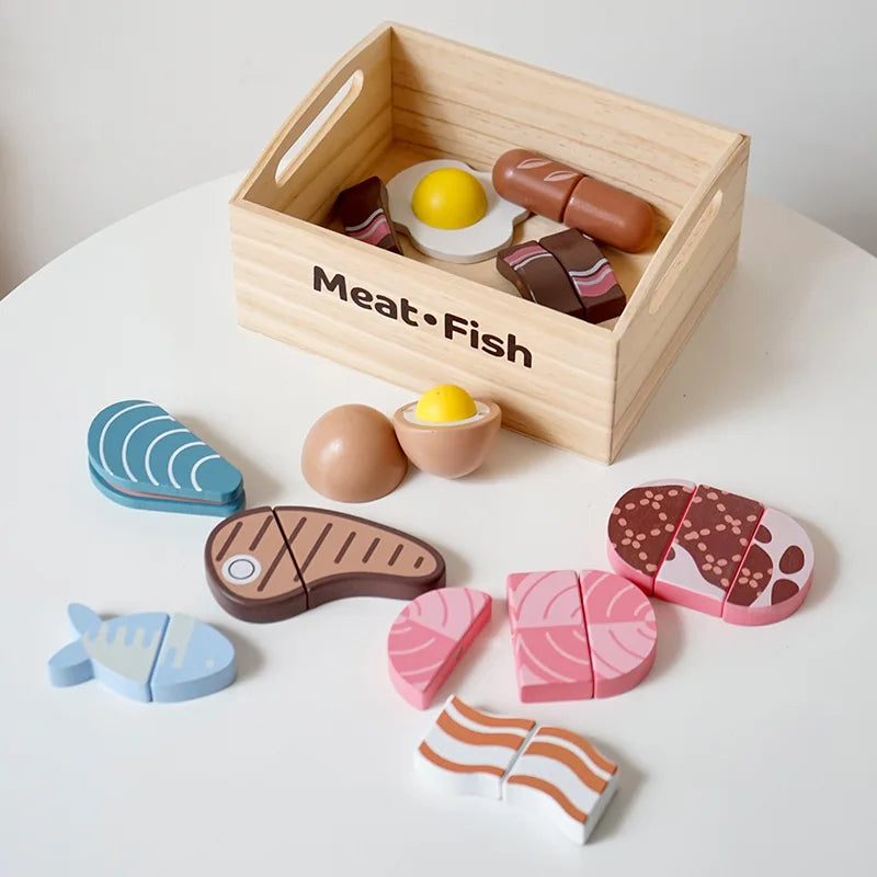 Wooden Pretend Play Kitchen Cutting Food Set