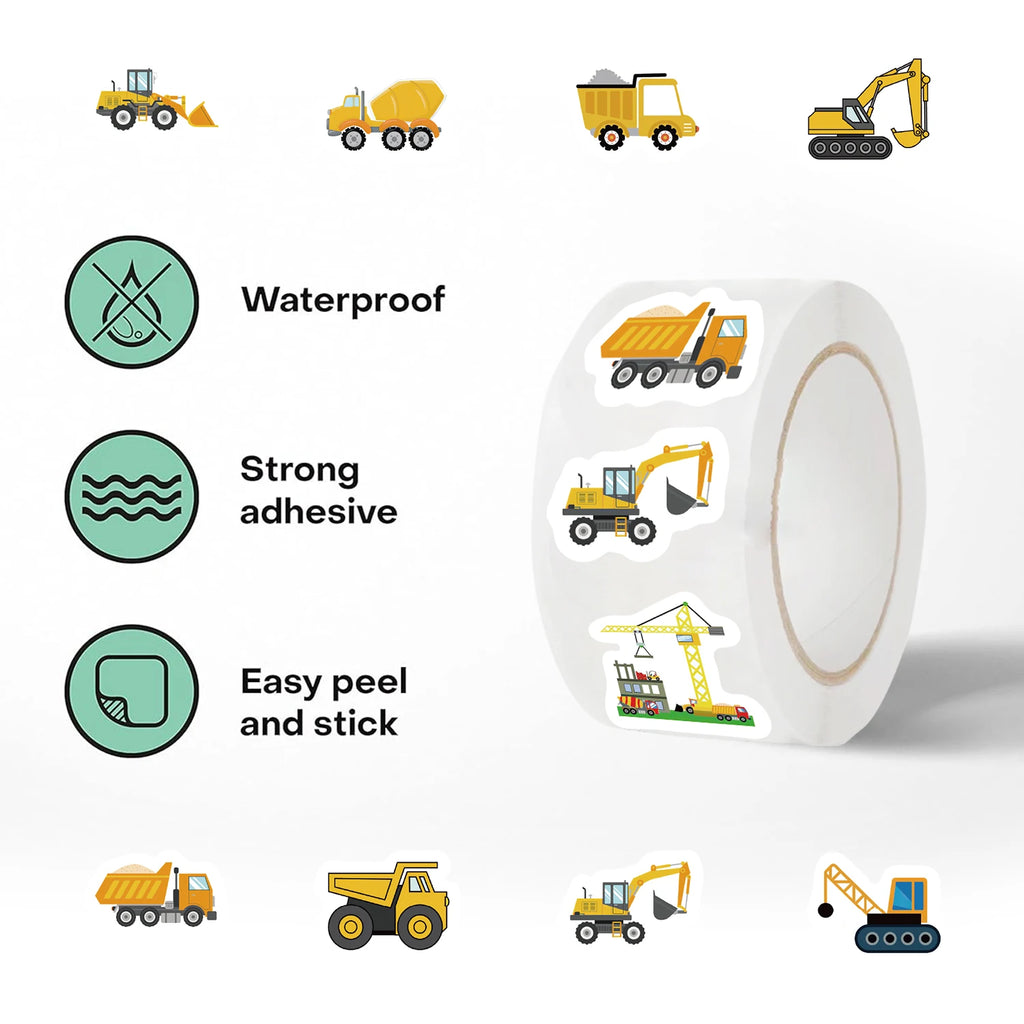 500pc Construction Vehicle Reward Encourage Sticker Roll