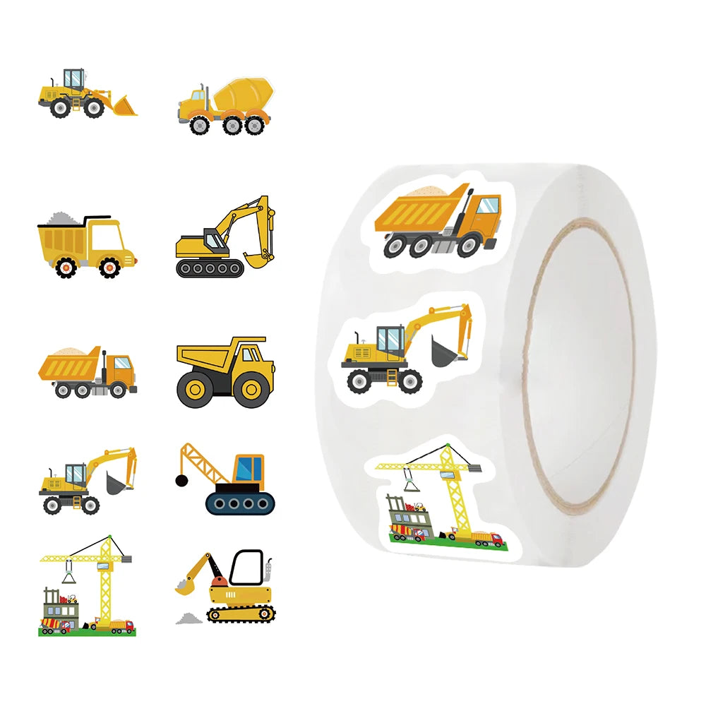 500pc Construction Vehicle Reward Encourage Sticker Roll