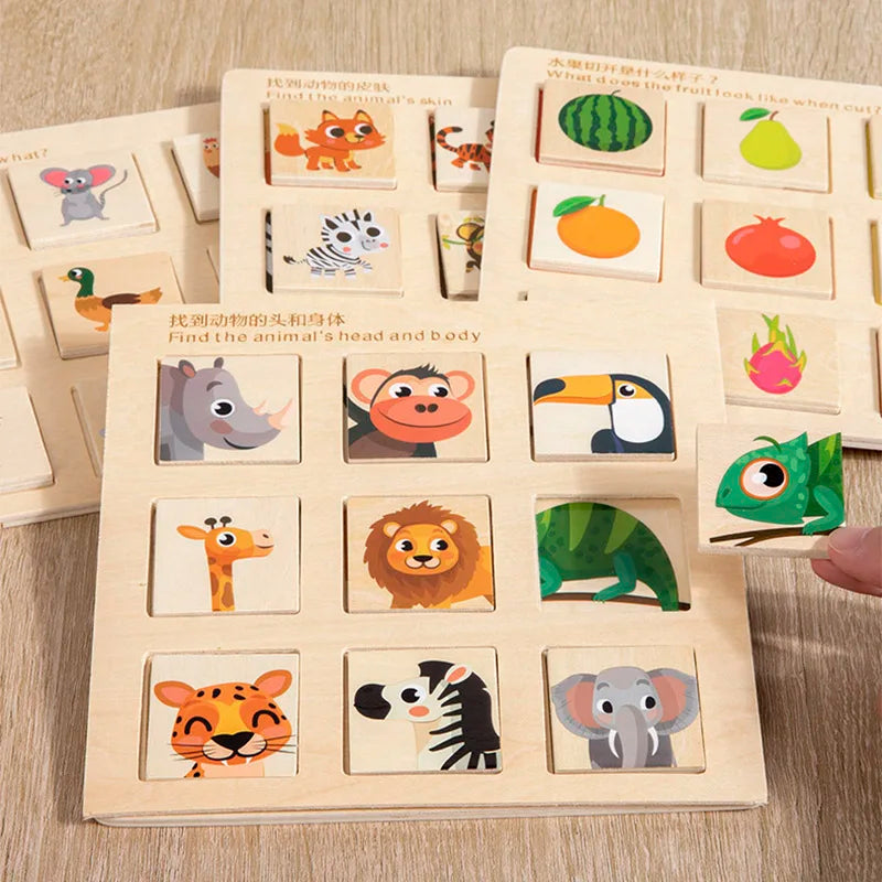 Wooden Logical Thinking Fruit & Animal Pairing Puzzle Board