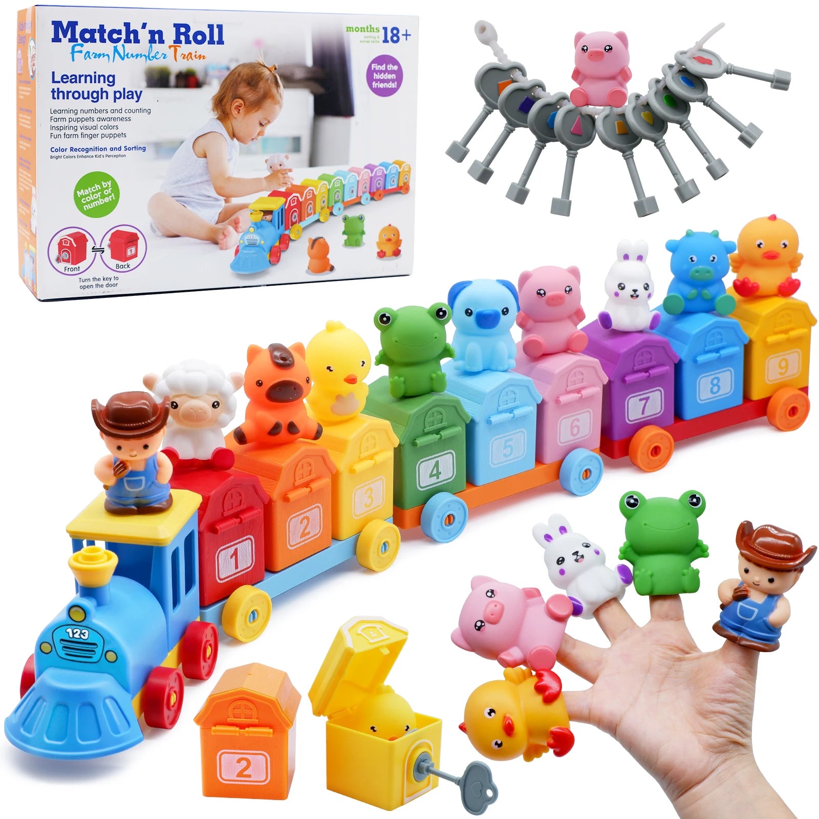 Little Farmers Montessori Farm Train Surprise Counting Match Set