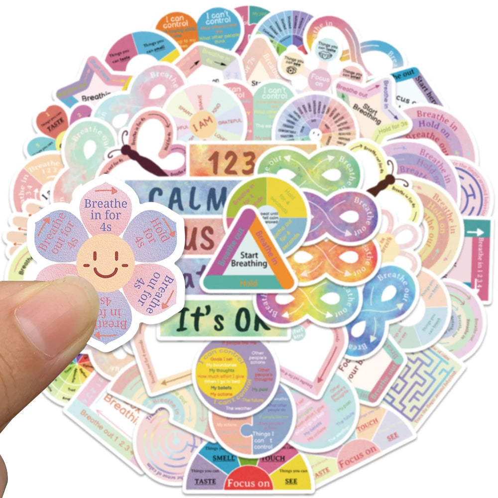 Breathe Calm Sensory Cartoon Rainbow Sticker Collection