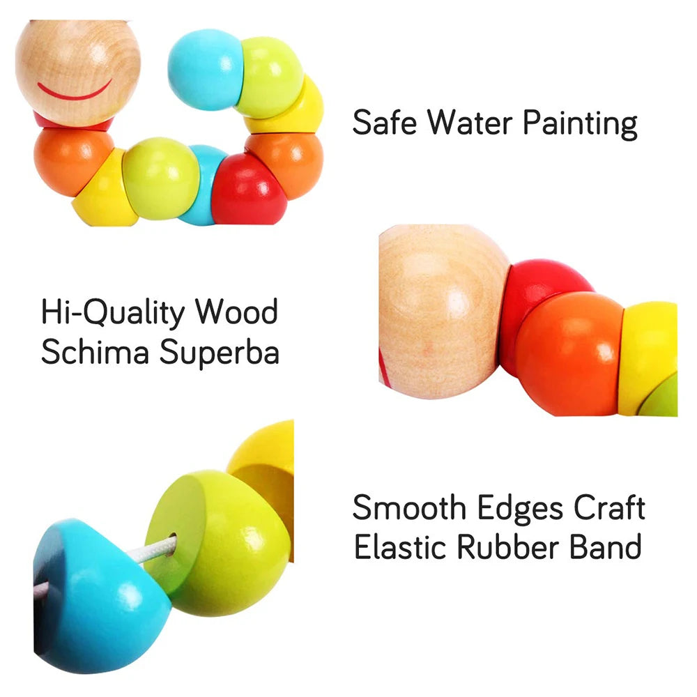 Wiggle & Learn Montessori Wooden Caterpillar Puppet Toy Set