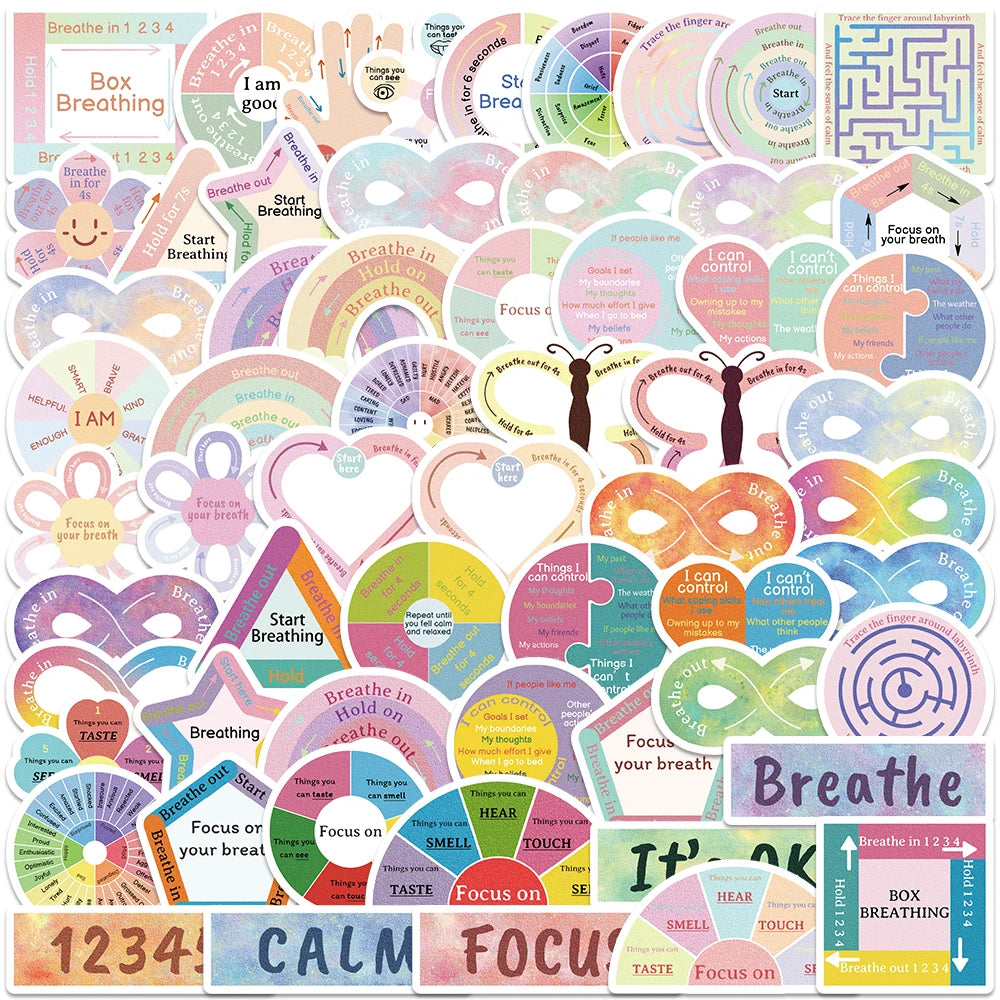 Breathe Calm Sensory Cartoon Rainbow Sticker Collection