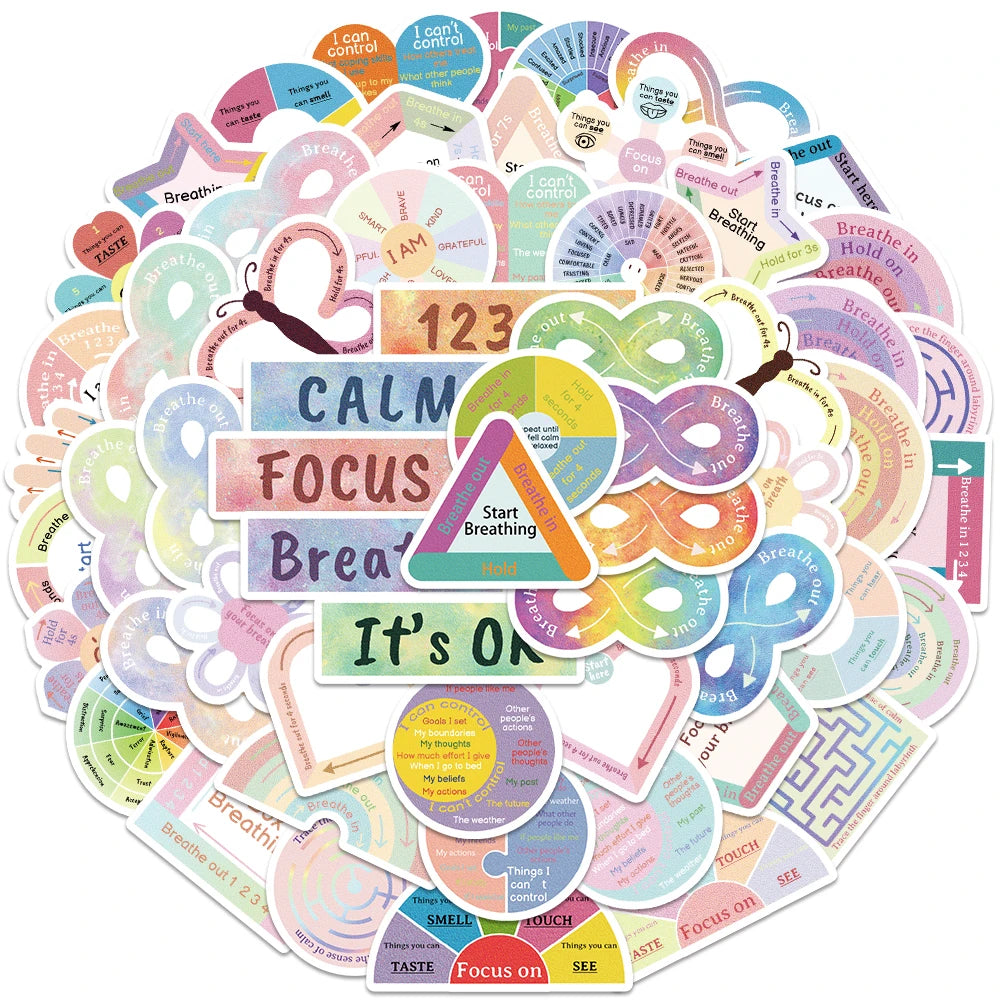 Breathe Calm Sensory Cartoon Rainbow Sticker Collection