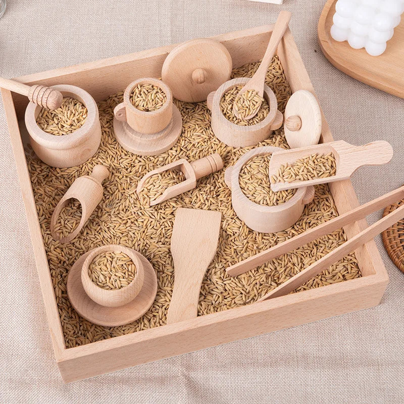 Scoop & Pour Montessori Wooden Sensory Bin Play Set