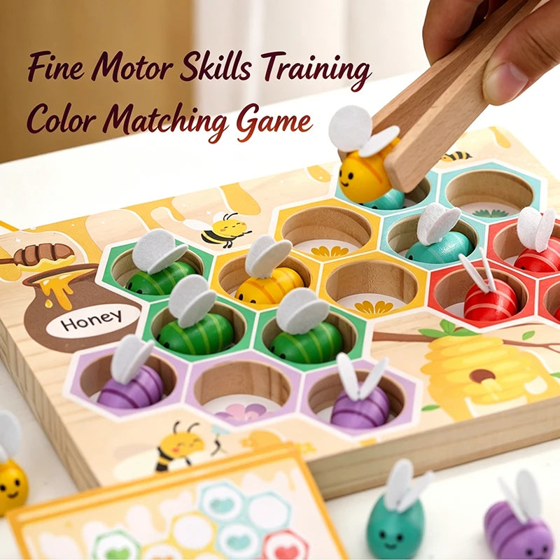 Wooden Beehive Fine Motor Color Sorting Game