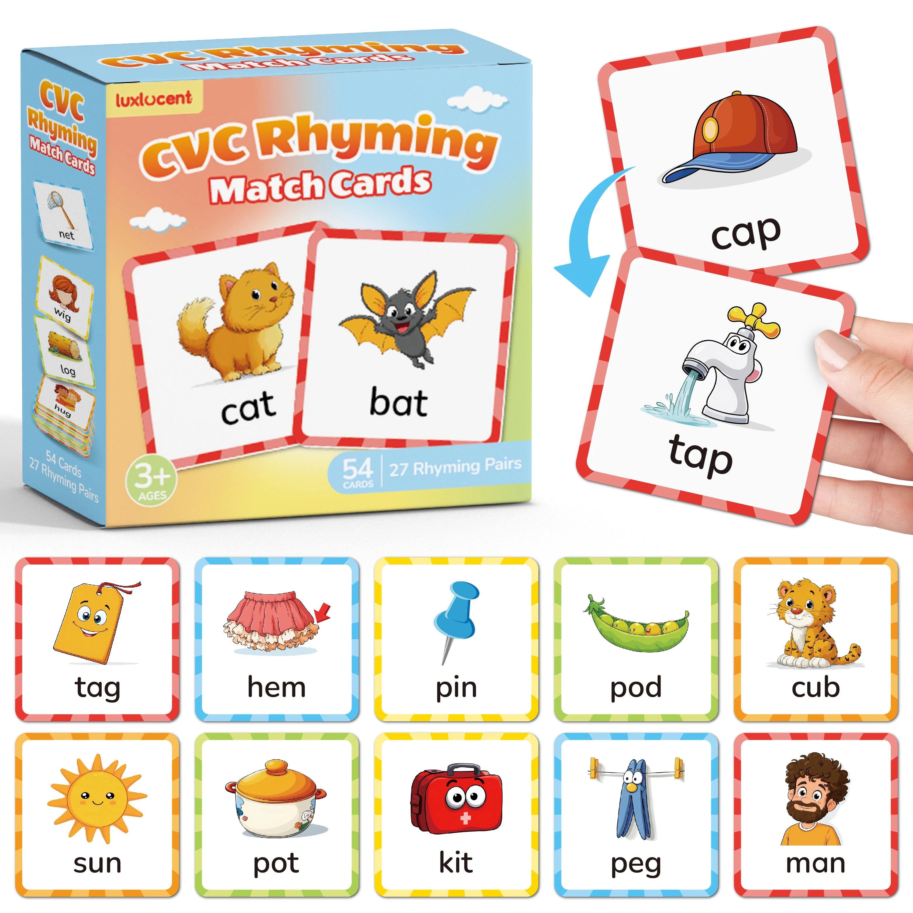 Rhyme & Match 54pc CVC Phonics Flash Card Match Set