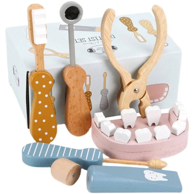 Wooden Dental Dentist Nurse Teeth Brushing Pretend Play Set