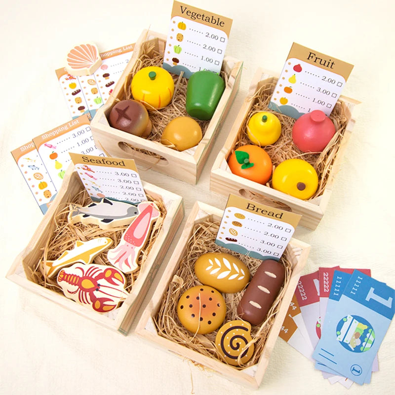 Wooden Pretend Play Kitchen Cutting Food Set