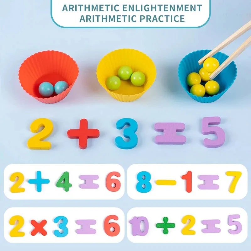 Wooden Clip Bead Sorting Bowl Montessori Fine Motor Set