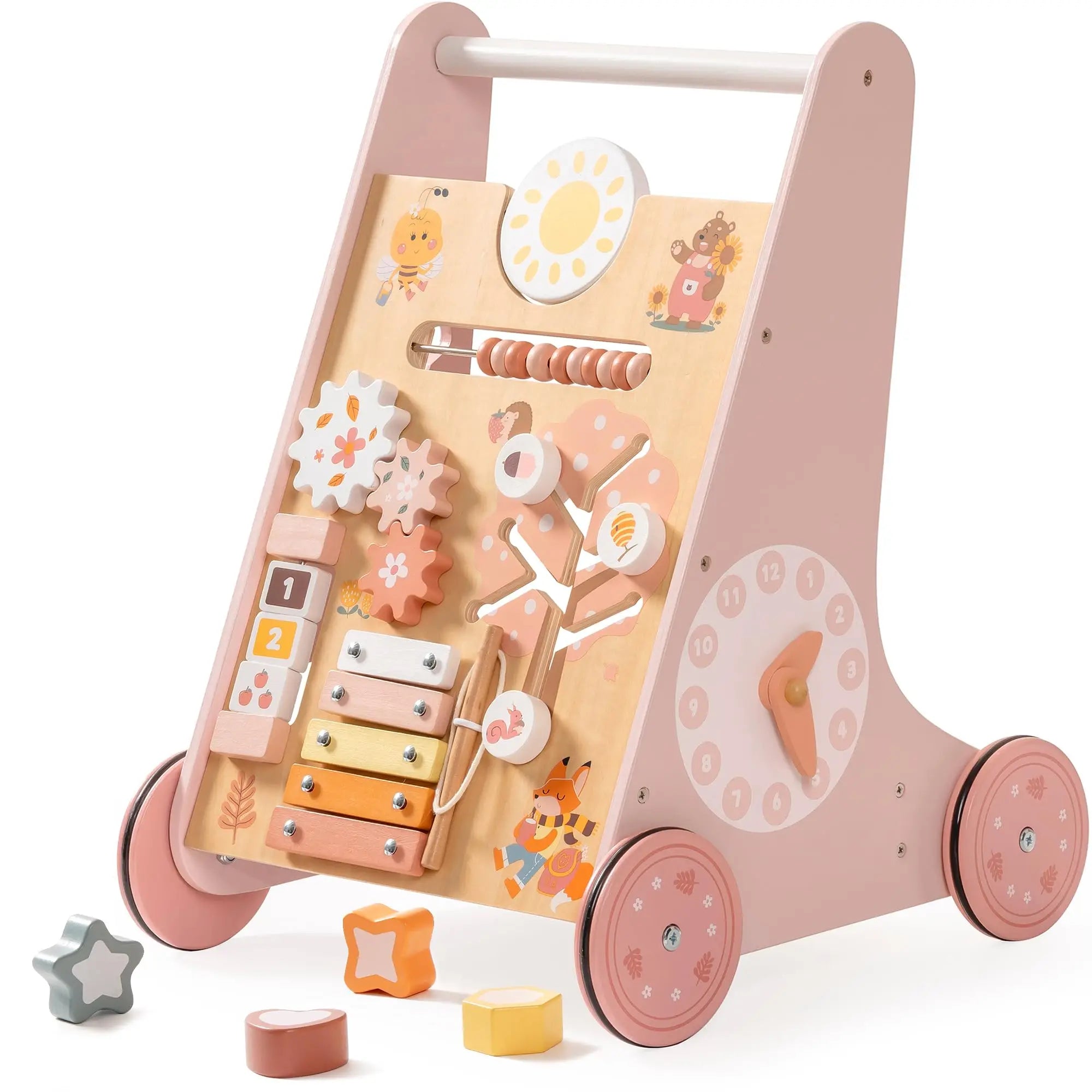 Push & Play Wooden Montessori Baby Walker Activity Center Set