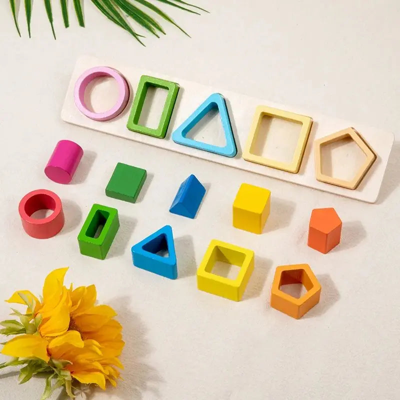 Stack & Sort Montessori Wooden Shape Color Geometric Puzzle Set