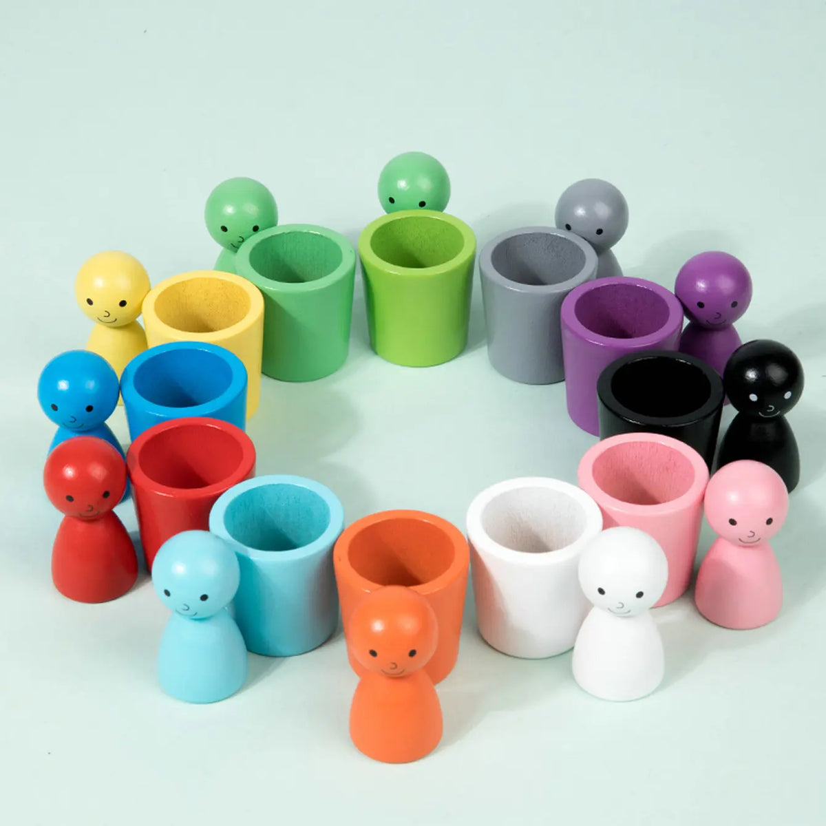 Montessori Wooden Color Recognition 12 Cup Sorting Stacking Game