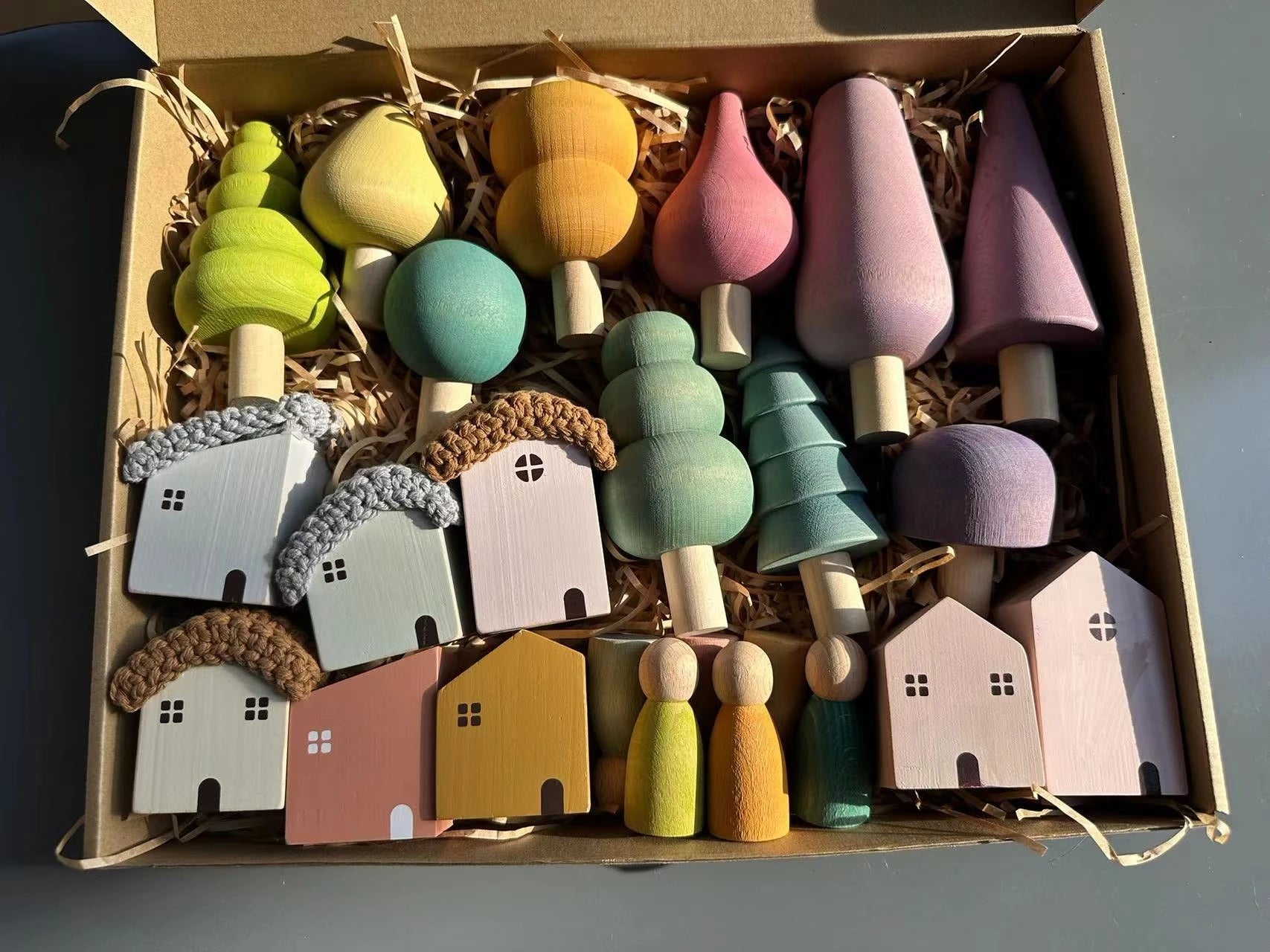 Nordic Wooden Village Figurine Set