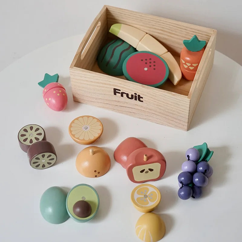 Wooden Pretend Play Kitchen Cutting Food Set